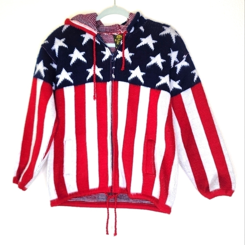 Vintage Tejidos Ruminahui Alpaca Wool USA  Sweater Flag Hoodie S